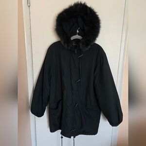 Forecaster of Boston Coat Green Faux Fur  Hood Insulated Cozy Womens Medium